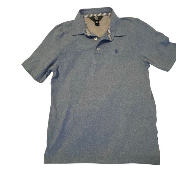 Volcom Other - EUC! Volcom Boys Short Sleeve 3 Button Heathered Blue Polo Shirt Size M